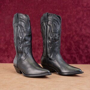 Sonora Women Al Duca Italian Black Leather Cowboy Western Boots sz 5US EUR35